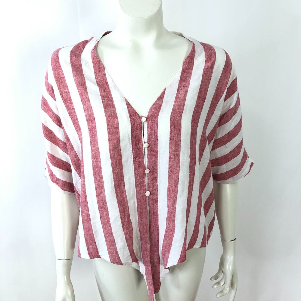 Rails Thea Seville Stripe XS Rayon Linen Button Short Sleeve Shirt Red MINT